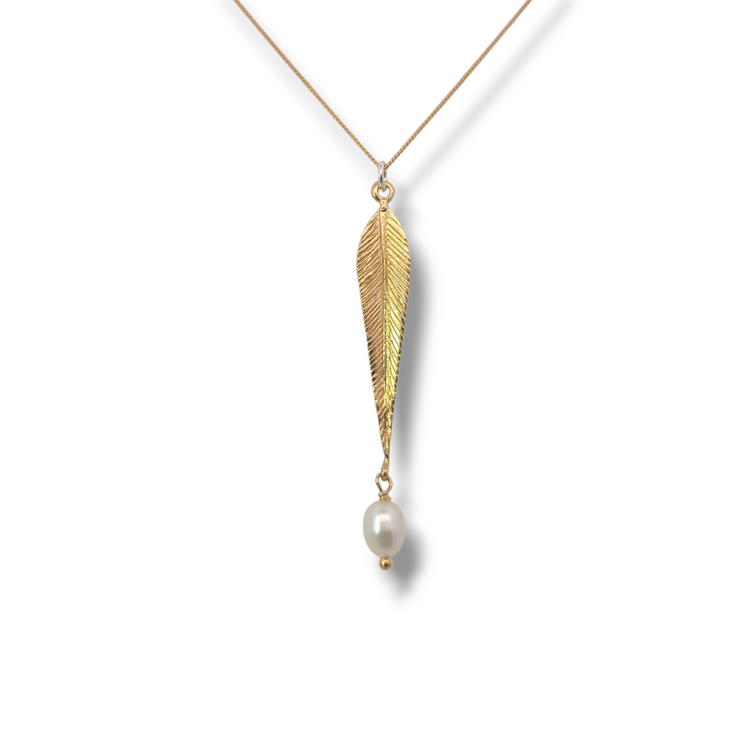 GP Sterling Feather with Pearl Drop Necklace