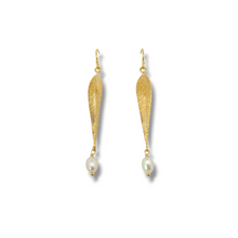 Load image into Gallery viewer, GP Sterling Feather with Pearl Drop Earrings