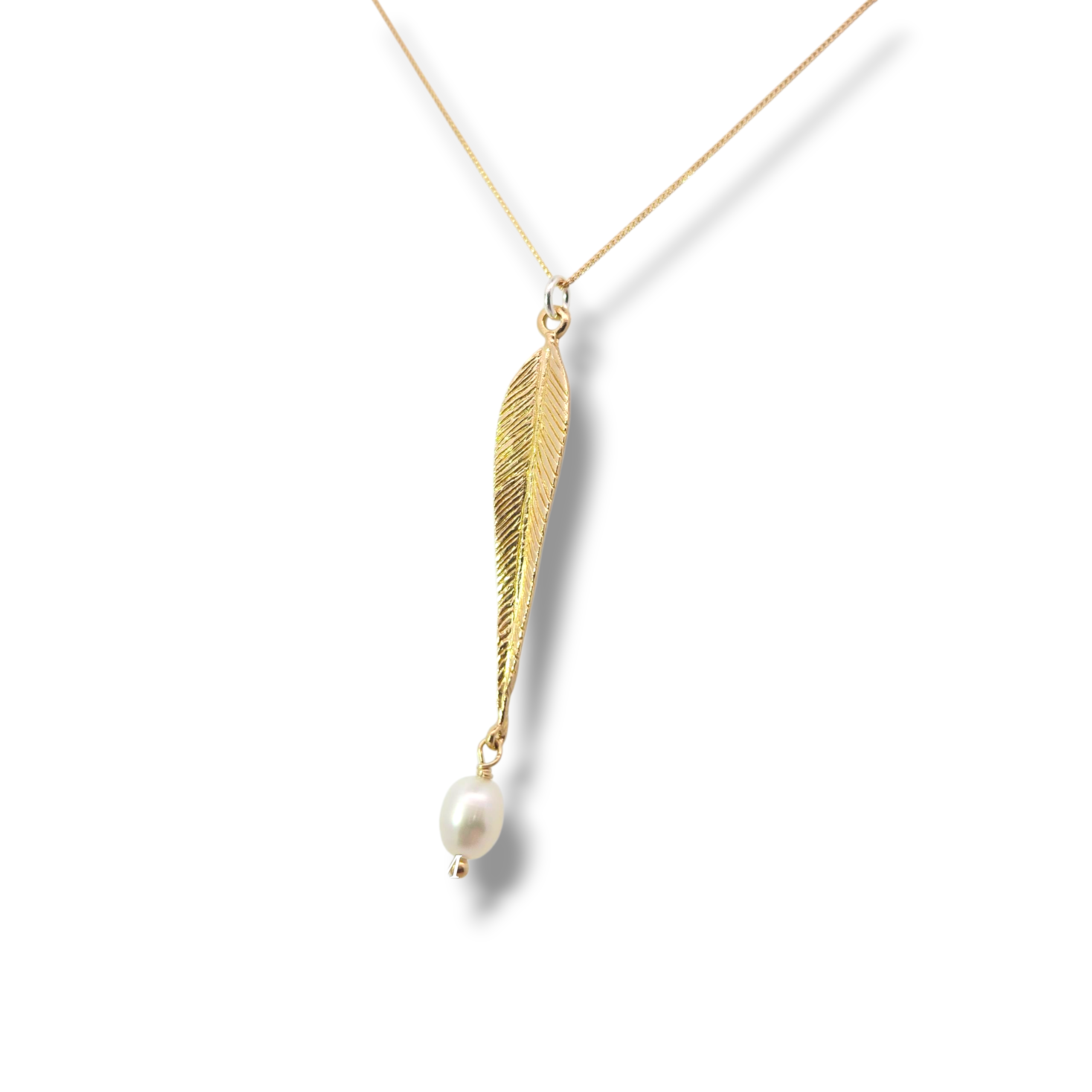 GP Sterling Feather with Pearl Drop Necklace