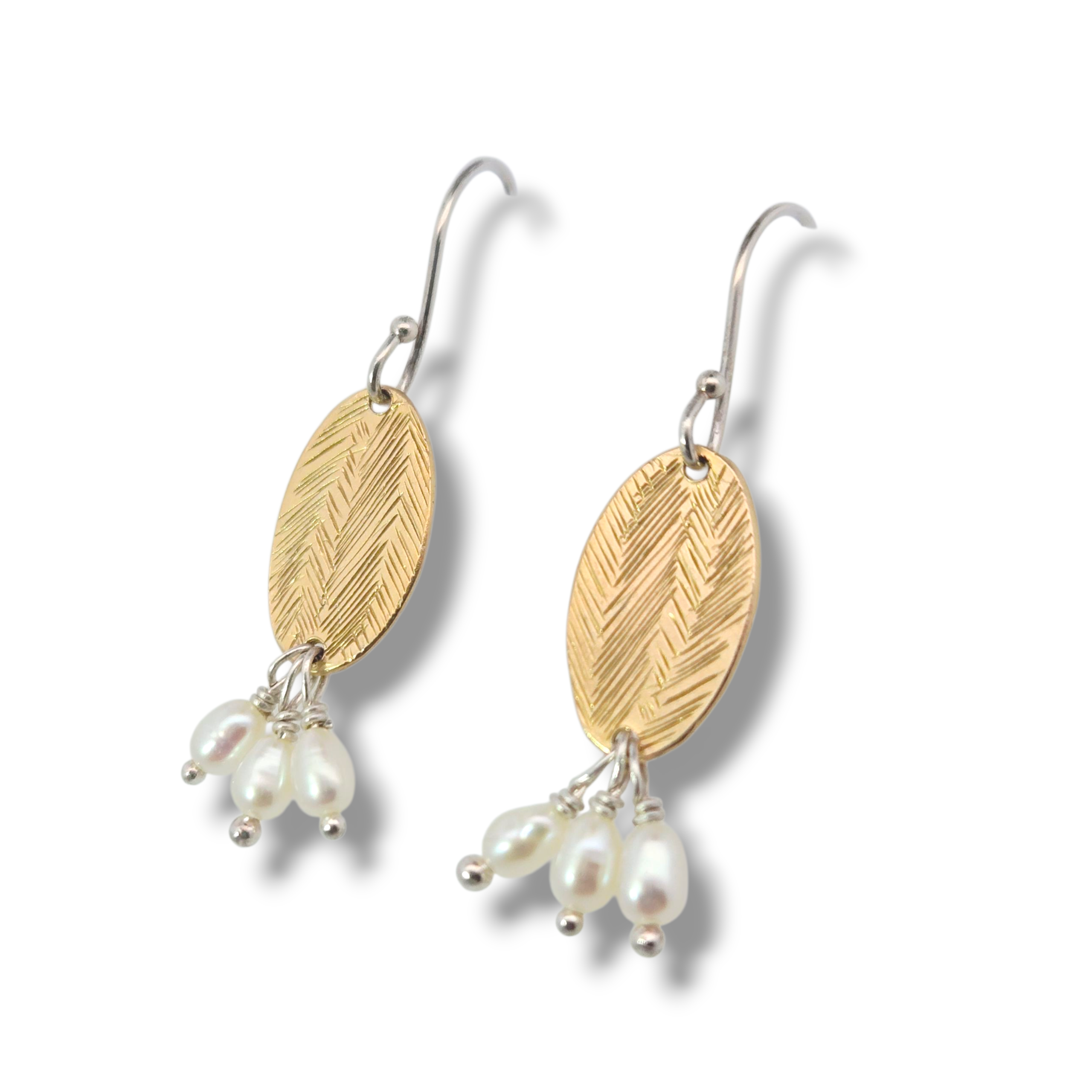 Gold Plated 3 Pearls Sterling Silver Earrings