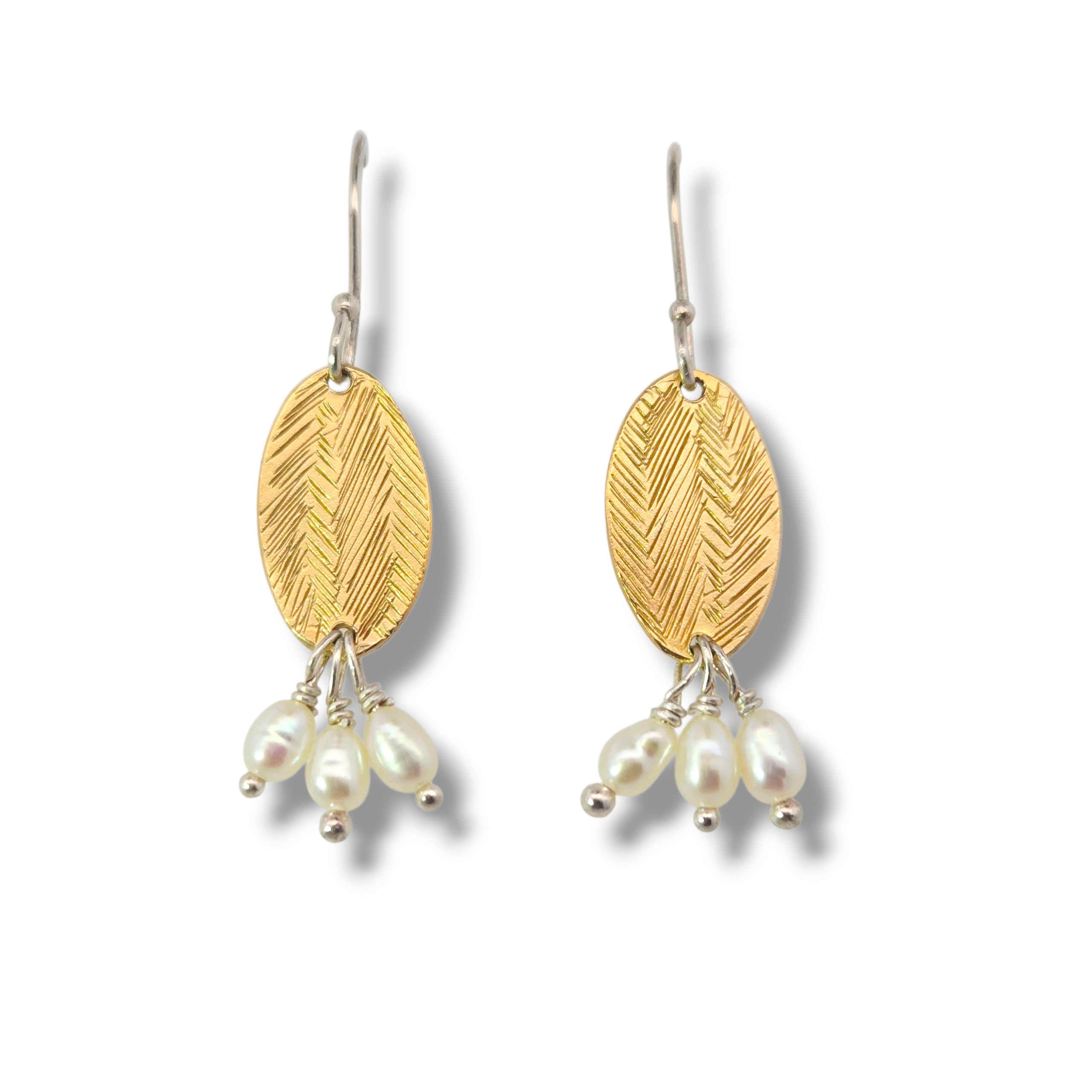 Gold Plated 3 Pearls Sterling Silver Earrings