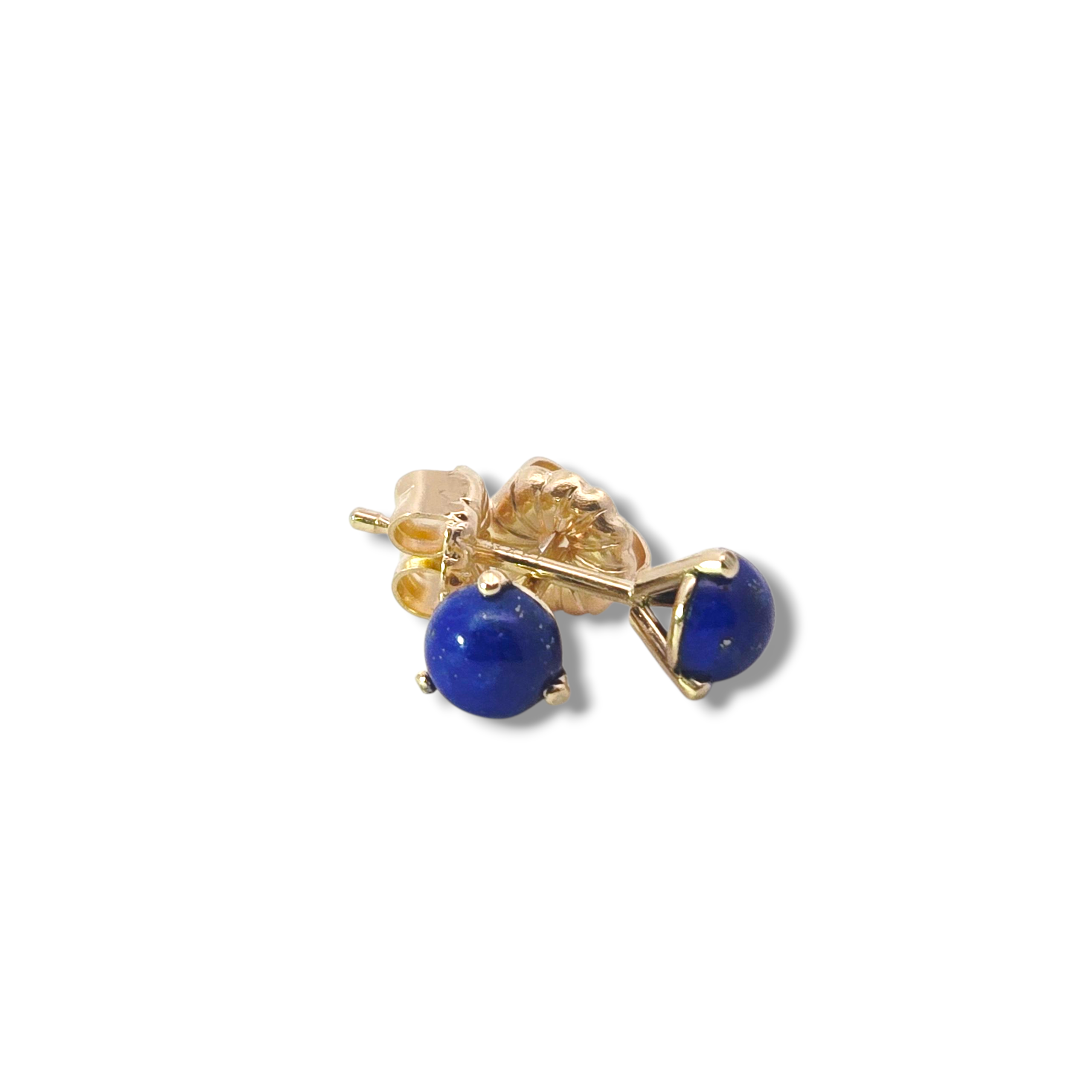 14k Yellow 4mm Round Lapis Lazuli Studs