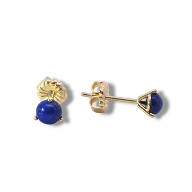 14k Yellow 4mm Round Lapis Lazuli Studs