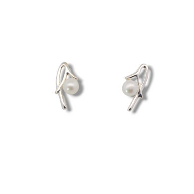 Asymmetrical Sterling Silver and Pearl Earrings