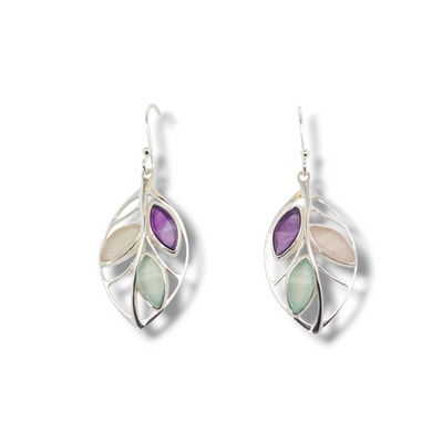 Amethyst and Quartz Sterling Floral Leaf Earrings