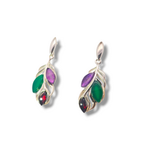 Load image into Gallery viewer, Amethyst, Green Onyx, and Amber Sterling Floral Dangles