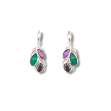 Load image into Gallery viewer, Amethyst, Green Onyx, and Amber Sterling Floral Dangles