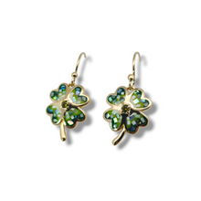 Load image into Gallery viewer, Gold Plated Sterling 4 Leaf Mosaic Clover Earrings
