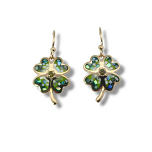 Load image into Gallery viewer, Gold Plated Sterling 4 Leaf Mosaic Clover Earrings