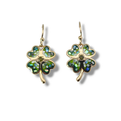 Gold Plated Sterling 4 Leaf Mosaic Clover Earrings