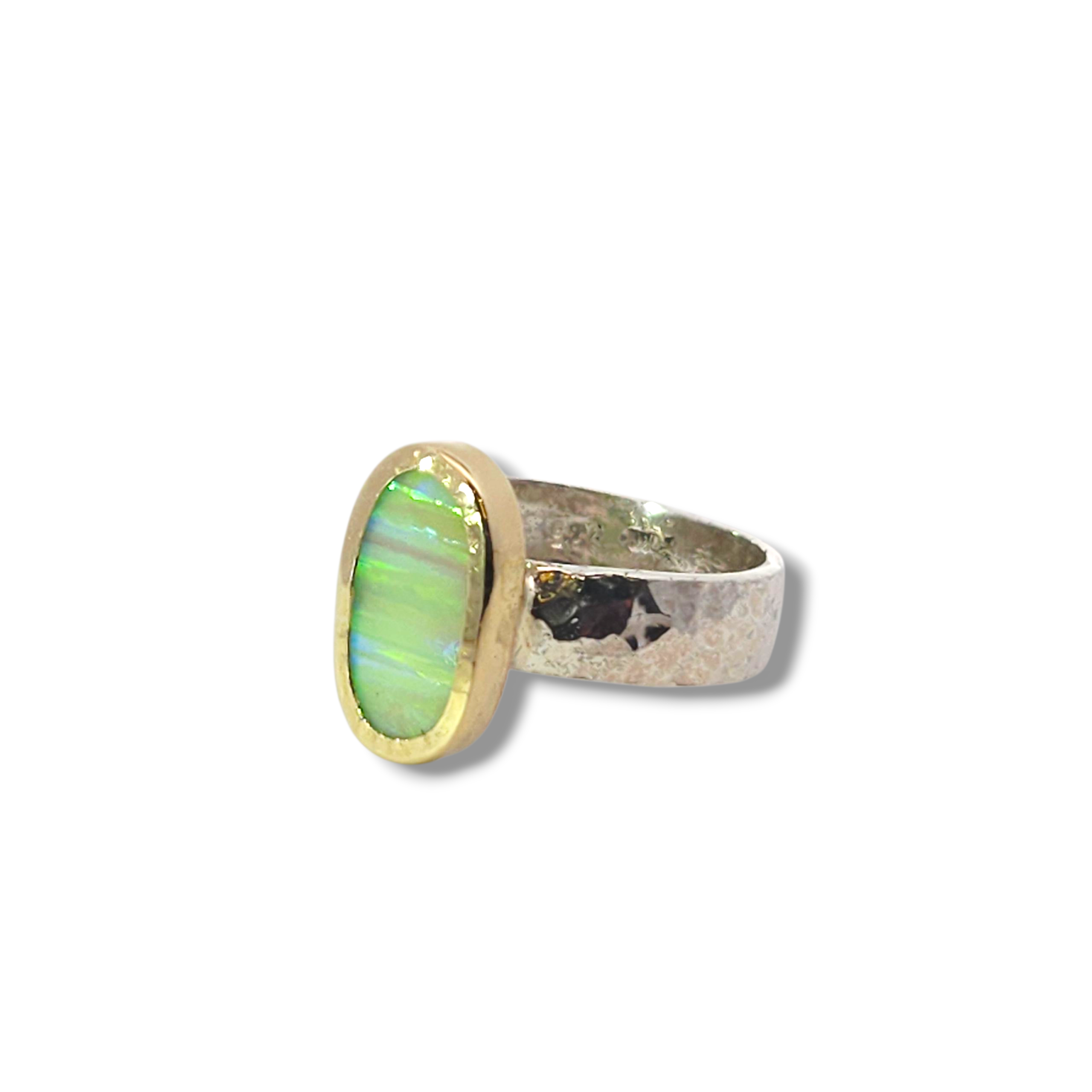 Sterling + 10k Yellow Oval Opal Ring