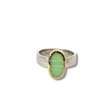 Sterling + 10k Yellow Oval Opal Ring