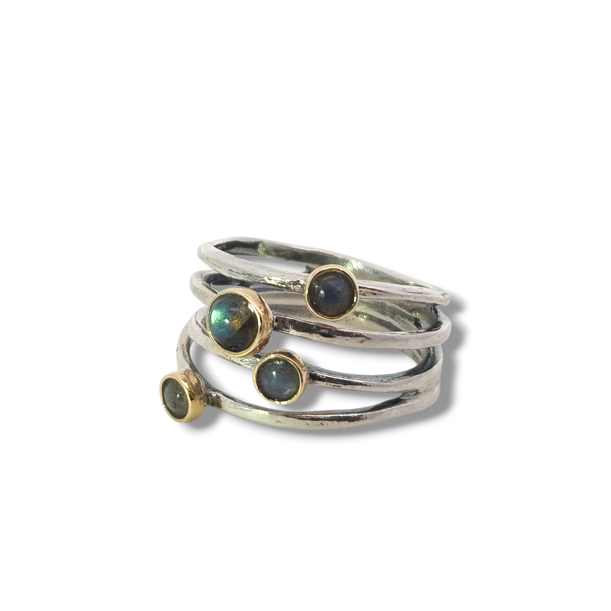 Sterling + 10k Yellow Layered Labradorite Ring