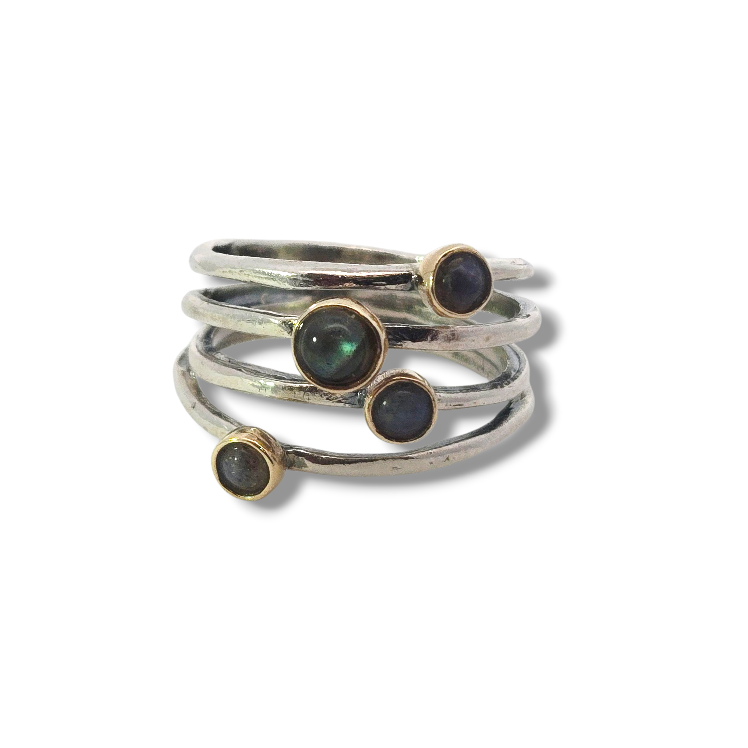 Sterling + 10k Yellow Layered Labradorite Ring