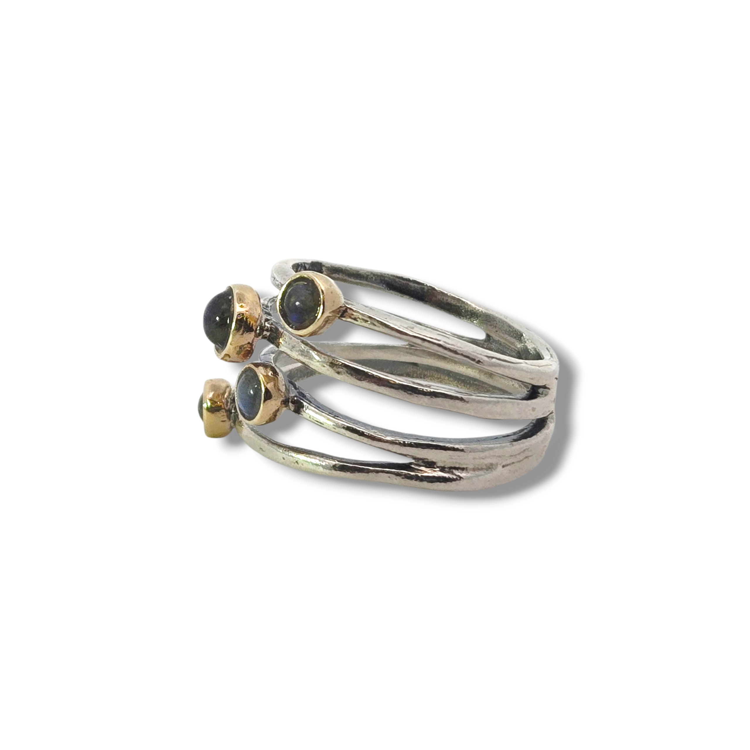 Sterling + 10k Yellow Layered Labradorite Ring