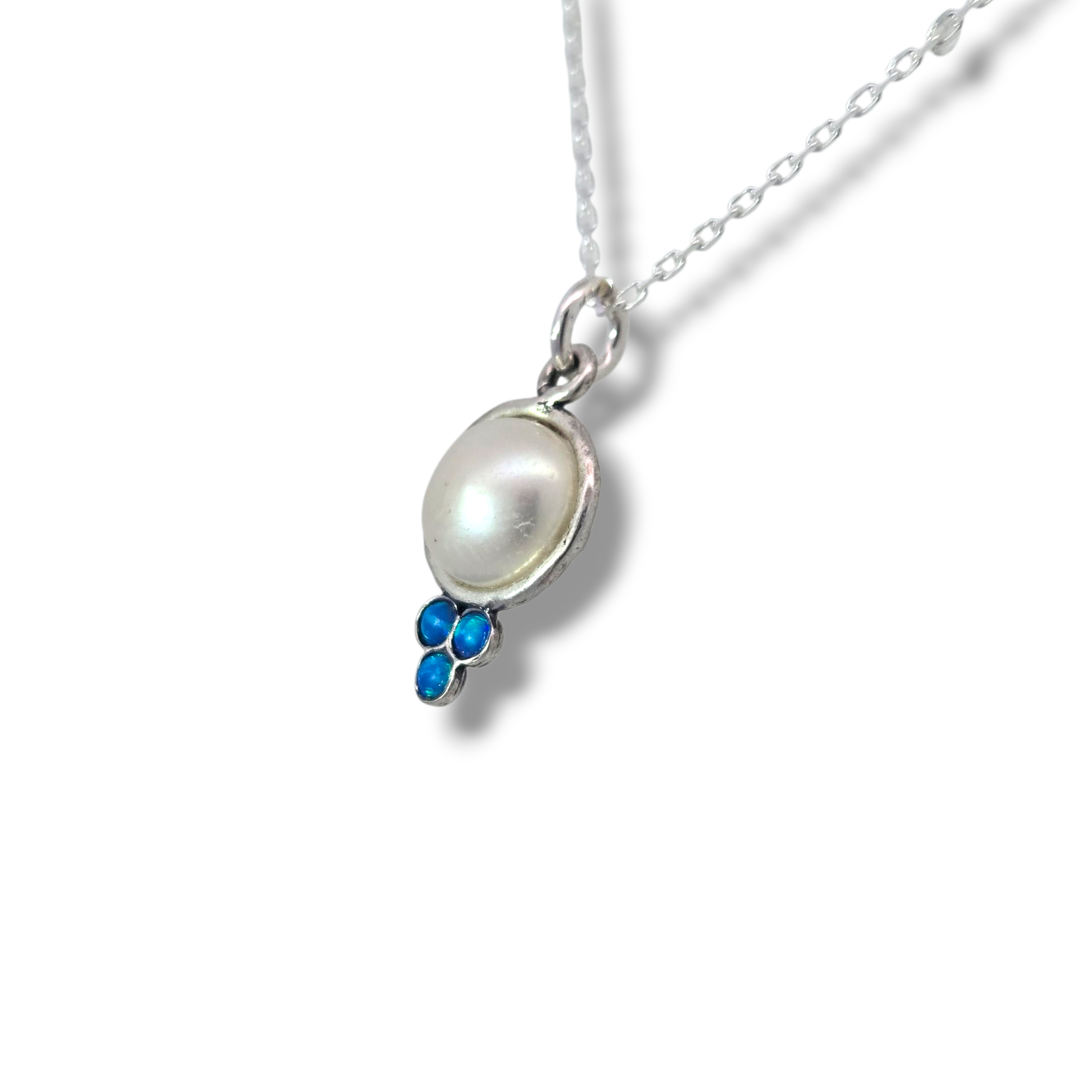 Sterling Silver Pearl Pendant with Opal Accents