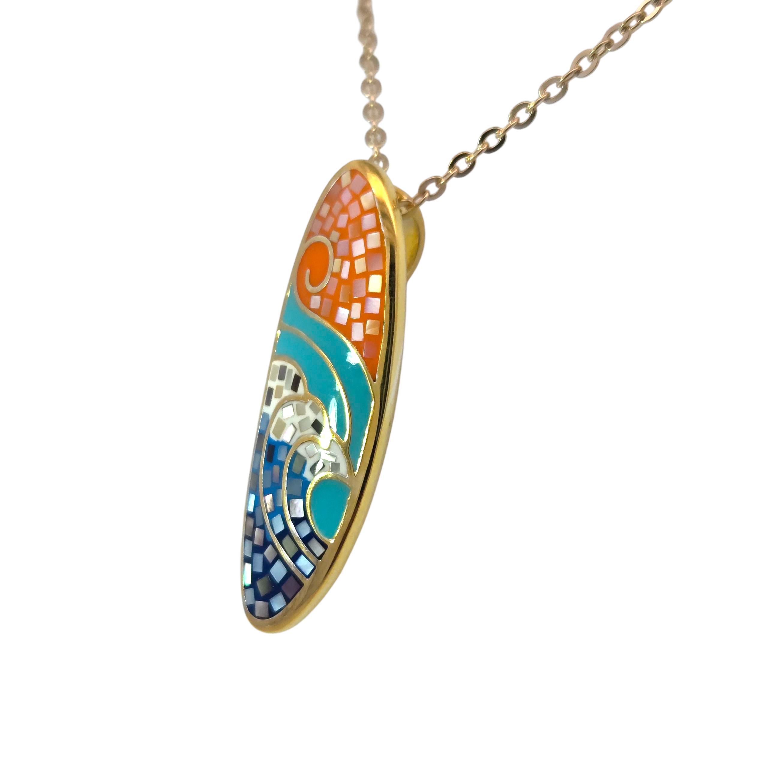 Gold Plated Sterling Silver Mother of Pearl Mosaic Necklace