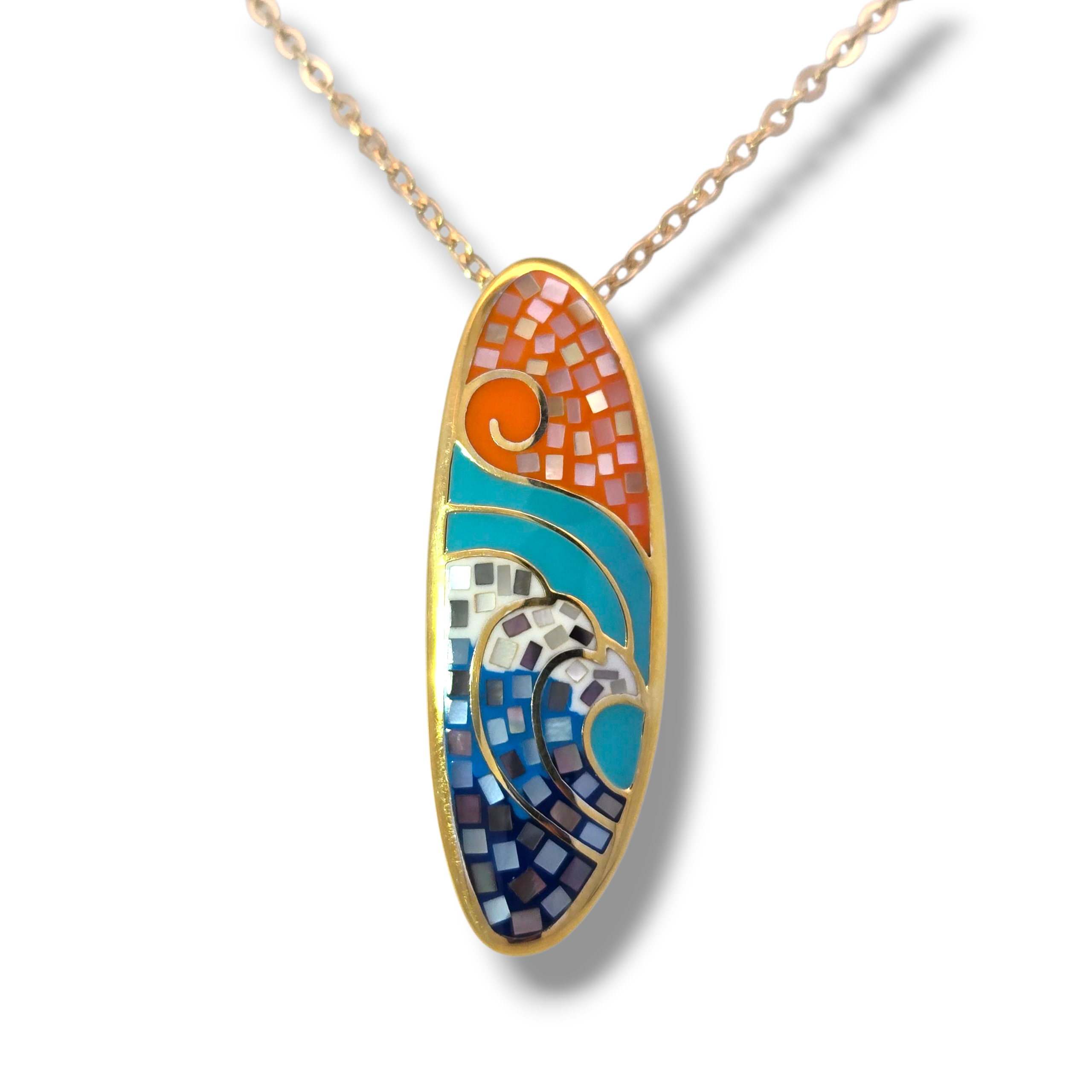 Gold Plated Sterling Silver Mother of Pearl Mosaic Necklace