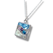 Load image into Gallery viewer, Sterling Silver Mother of Pearl Mosaic with Austrian Crystal Necklace