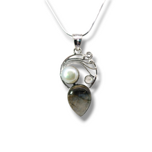 Load image into Gallery viewer, Sterling Silver Freshwater Pearl and Labradorite Necklace