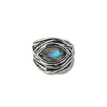 Load image into Gallery viewer, Sterling Silver Labradorite Evil Eye Ring