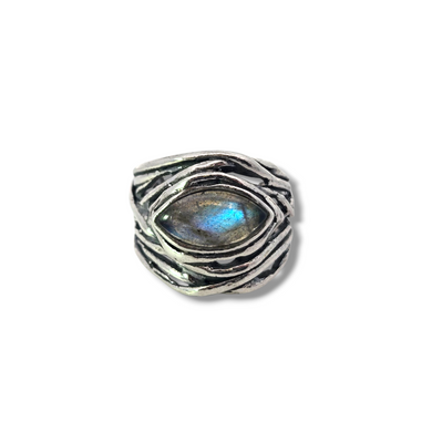 Sterling Silver Labradorite Evil Eye Ring