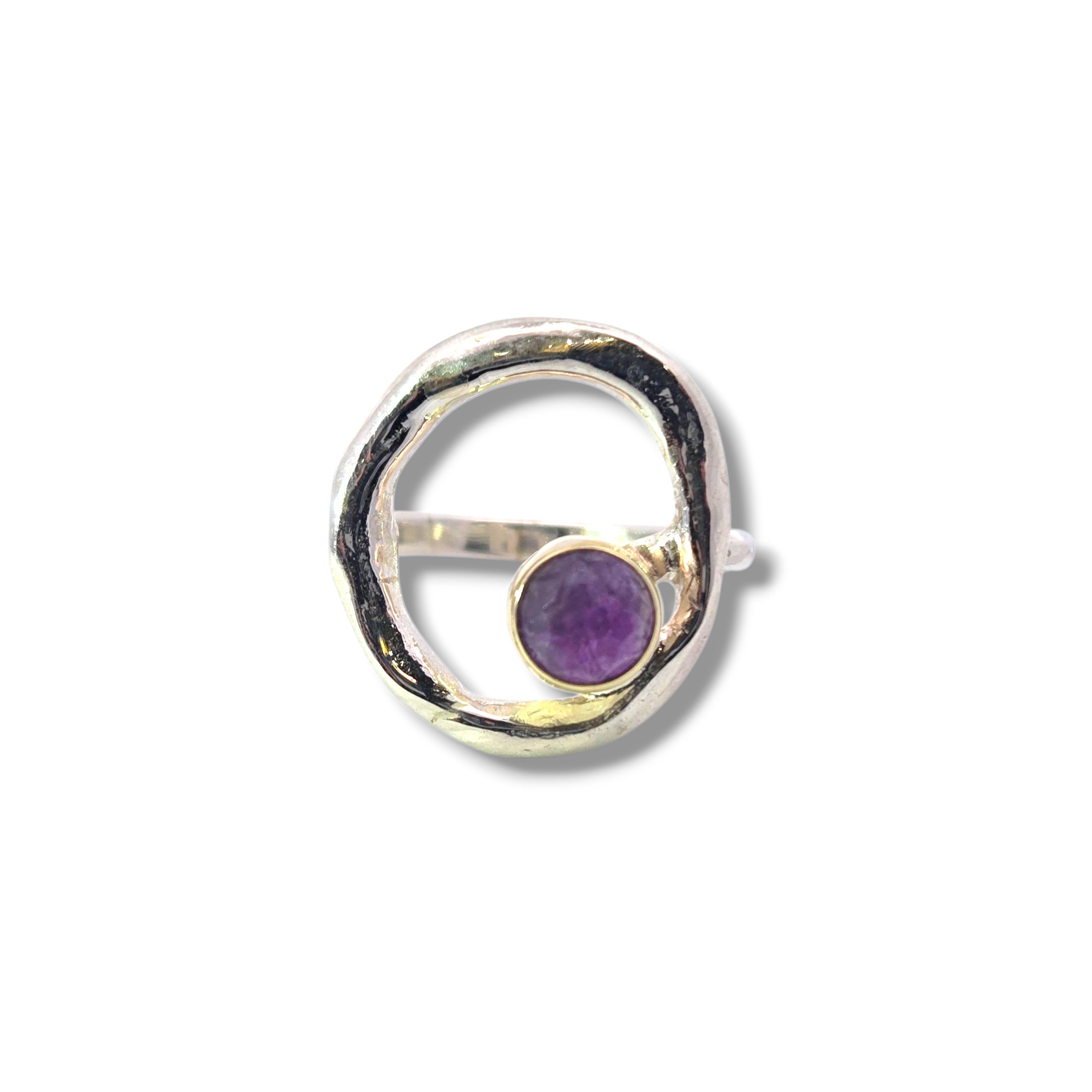 Sterling + 9k Circle Ring with Amethyst