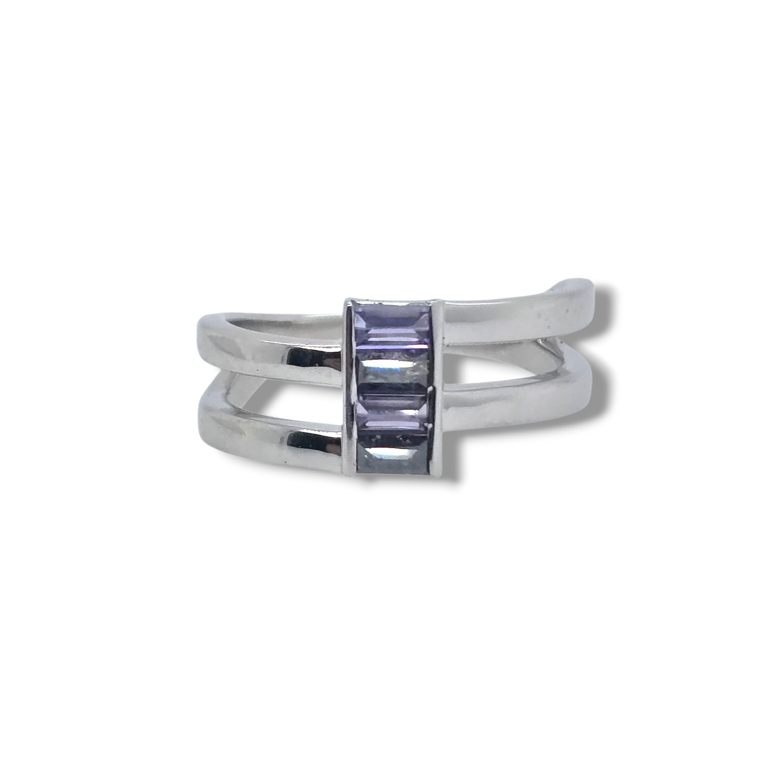 14k Purple Sapphire and Salt and Pepper Diamond Ring