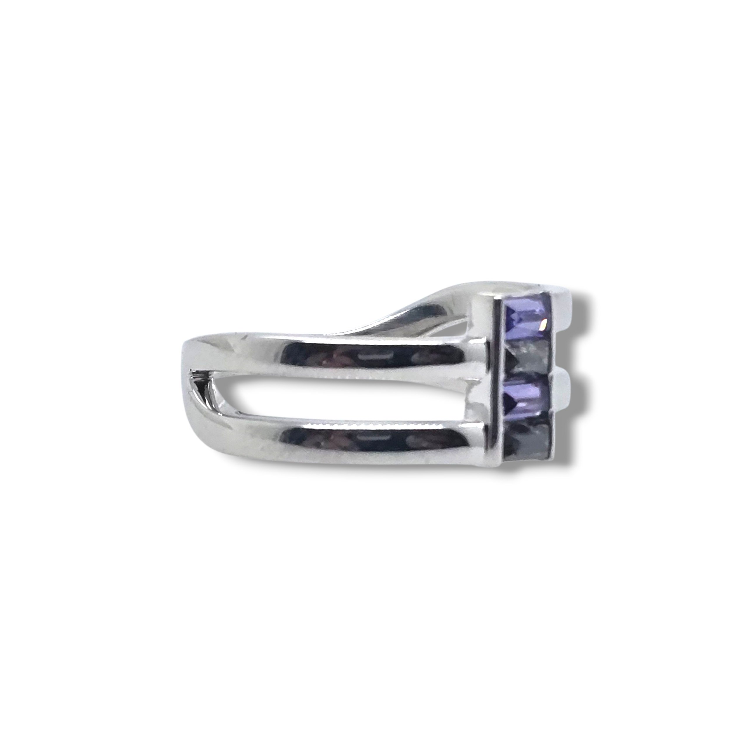 14k Purple Sapphire and Salt and Pepper Diamond Ring