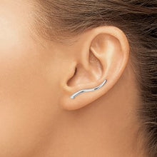 Load image into Gallery viewer, Sterling Silver Rhodium-plated Polished Curved Line Ear Climber Earrings