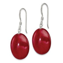 Load image into Gallery viewer, Sterling Silver Polished Red Jade Oval Dangle Earrings