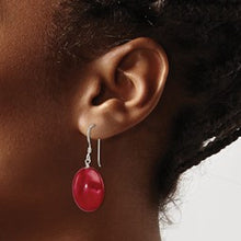 Load image into Gallery viewer, Sterling Silver Polished Red Jade Oval Dangle Earrings