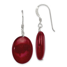 Load image into Gallery viewer, Sterling Silver Polished Red Jade Oval Dangle Earrings