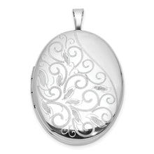 Load image into Gallery viewer, Sterling Silver Rhodium-plated Polished Filigree 26mm Oval Locket