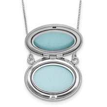 Load image into Gallery viewer, Sterling Polished Front/Brushed 20mm Oval Filigree Locket Necklace -19-21"
