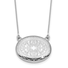 Load image into Gallery viewer, Sterling Polished Front/Brushed 20mm Oval Filigree Locket Necklace -19-21"
