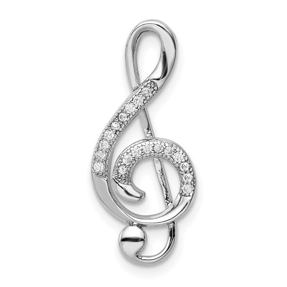 Sterling Silver Rhodium-Plated Polished CZ Treble Clef Slide Pendant