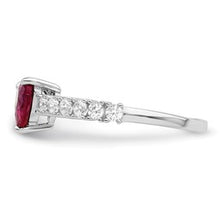 Load image into Gallery viewer, Rhodium-Plated Sterling Silver Heart Lab Ruby Ring