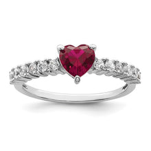 Load image into Gallery viewer, Rhodium-Plated Sterling Silver Heart Lab Ruby Ring