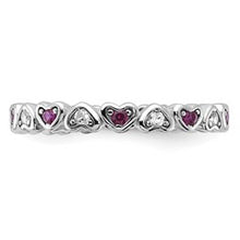 Load image into Gallery viewer, Rhodium-Plated Sterling Silver Lab Ruby and Created White Sapphire Heart Ring