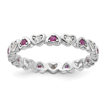 Load image into Gallery viewer, Rhodium-Plated Sterling Silver Lab Ruby and Created White Sapphire Heart Ring