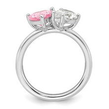 Load image into Gallery viewer, Sterling Silver Rhodium-plated Polished Heart Pink and Pear-shaped White CZ Size 7 Ring