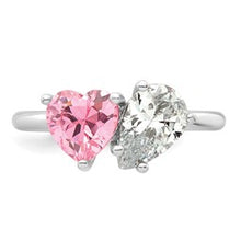 Load image into Gallery viewer, Sterling Silver Rhodium-plated Polished Heart Pink and Pear-shaped White CZ Size 7 Ring