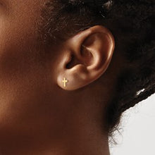 Load image into Gallery viewer, 14k Madi K Polished Tiny Cross Silicone Back Earrings