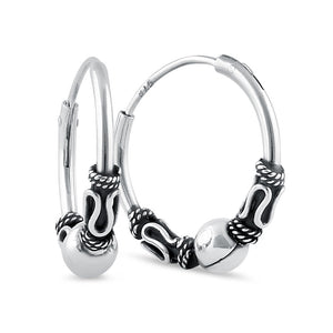 Sterling Silver Bali Bead Hoop Earrings
