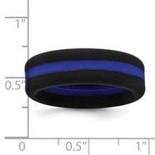 Load image into Gallery viewer, 7.5mm Flat Silicone Band - Black with Centered Blue Line