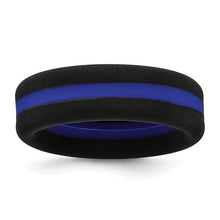 Load image into Gallery viewer, 7.5mm Flat Silicone Band - Black with Centered Blue Line