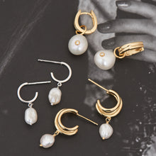 Load image into Gallery viewer, Silver Pearl Mini Hoop Earrings
