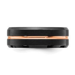 Stainless Steel Brushed and Polished Black and Rose IP-plated 8mm Band