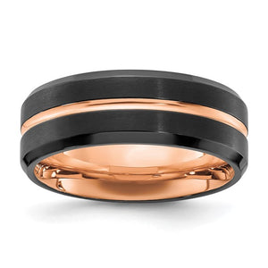 Stainless Steel Brushed and Polished Black and Rose IP-plated 8mm Band